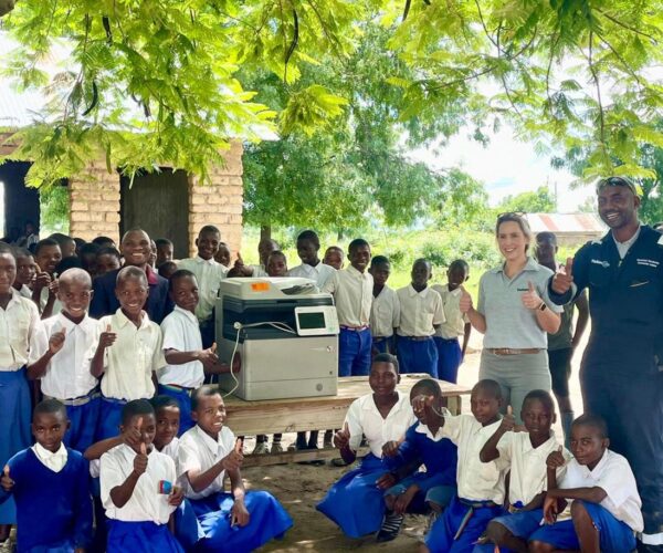 24.01.24 – Our CEO Lorna Blaisse donating photocopier to Headteacher and pupils of Mkonko Village Primary School, much welcomed for exam preparation